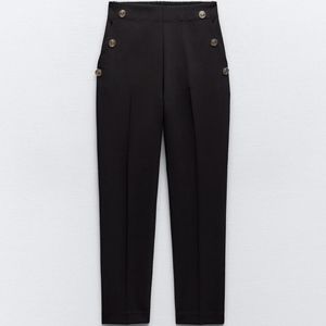 ZARA Straight leg trousers with  Gold military style buttons.